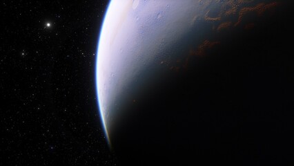 super-earth planet, realistic exoplanet, planet suitable for colonization, earth-like planet in far space, planets background 3d render
