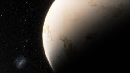 super-earth planet, realistic exoplanet, planet suitable for colonization, earth-like planet in far space, planets background 3d render
