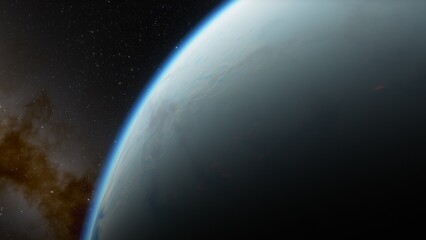 super-earth planet, realistic exoplanet, planet suitable for colonization, earth-like planet in far space, planets background 3d render
