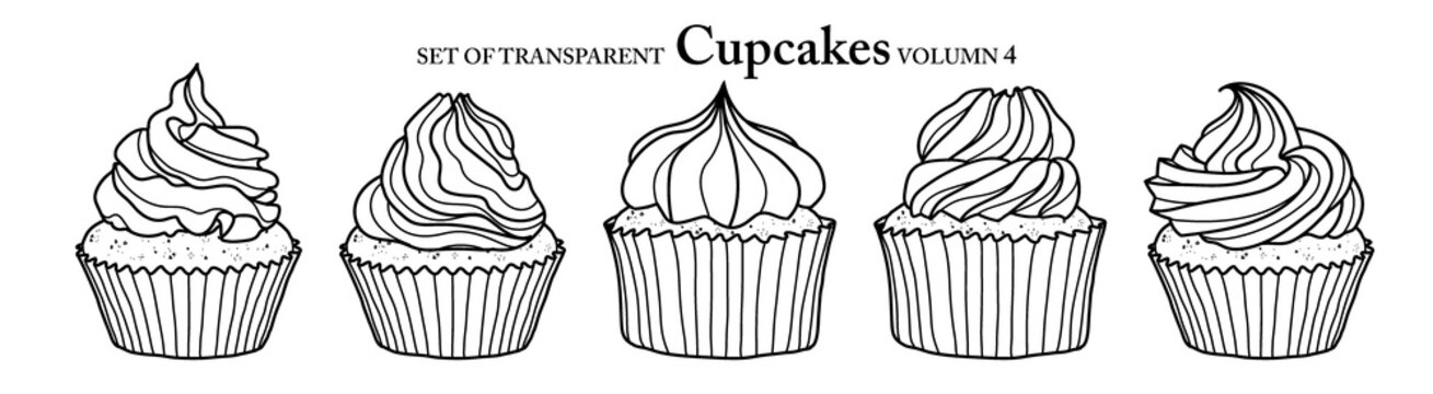 Cute hand drawn isolated black outline cupcakes on transparent background png file (Volumn 4)