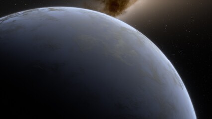 Planets and galaxy, science fiction wallpaper. Beauty of deep space. Billions of galaxy in the universe Cosmic art background 3d render
