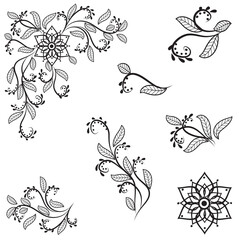 Set of mixed floral classical decorations, Vector illustration of decorative frame set. 
