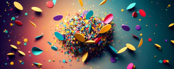 Gordijnen Colorful confetti, carnival confetti, party, banner, background, generative ai © GHart