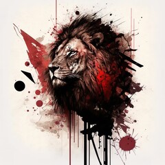 Majestic lion head graffiti on the wall, creative abstract elements on white background ,made with Generative AI