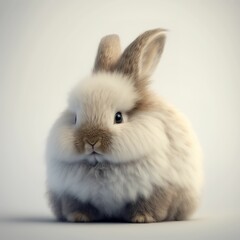 Fluffy rabbit on white background. Easter bunny ,made with Generative AI