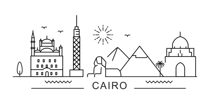 Cairo City Line View. Poster print minimal design.