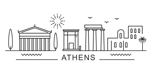 Athens City Line View. Poster print minimal design. - obrazy, fototapety, plakaty