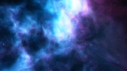 Cosmic background with a blue purple nebula and stars
