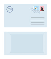 Stylish collection of envelopes, flat pictures for web design. Cartoon envelopes with mail, letters, stamps  isolated on white background. Post and mail service concept