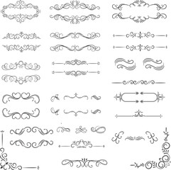 Set of mixed border corners and floral classical decorations, Vector illustration of decorative corner frame set. 