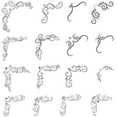 Set of mixed border corners and floral classical decorations, Vector illustration of decorative corner frame set. 