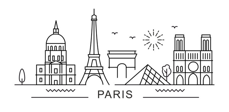Paris France City Line View. Poster print minimal design.