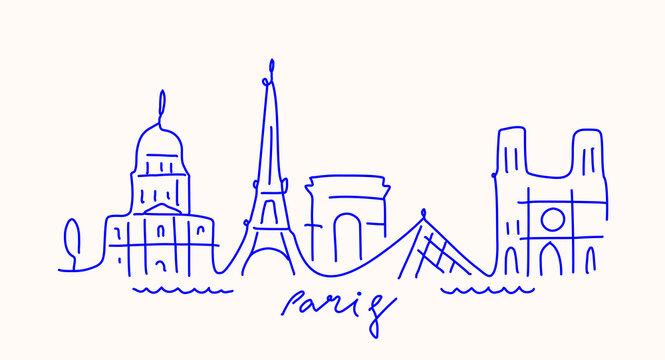 Paris France City Line View. Poster print minimal design.