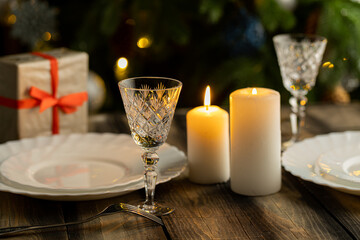 New Year's table. Christmas table setting.