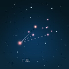 Constellation scheme in starry sky. Open space. Vector illustration Pictor constellation through a telescope © iryna