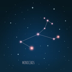 Obraz na płótnie Canvas Constellation scheme in starry sky. Open space. Vector illustration monoceros constellation through a telescope