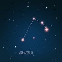 Constellation scheme in starry sky. Open space. Vector illustration Microscopium constellation through a telescope © iryna