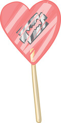 heart-shaped lollipop. inside the lollipop is a blade. Creepy Valentine clipart, Spooky Valentine, Pastel Goth digital stickers, Alternative Valentine day vector EPS10