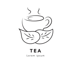 vector continuous line tea with leaf  illustration design graphic, minimalist creative logo concept, coffee shop drink logo 