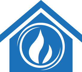 Haus, Wassertropfen und Flamme, Installateur, Klempner, Logo, Icon