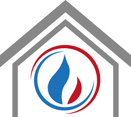 Haus, Wassertropfen und Flamme, Installateur und Klempner Logo, Icon