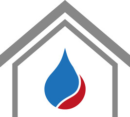 Haus, Wassertropfen und Flamme, Installateur und Klempner Logo