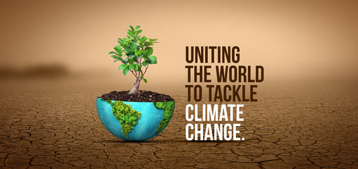 Uniting the world to tackle climate
change. UN climate change conference 3d green concept. - obrazy, fototapety, plakaty