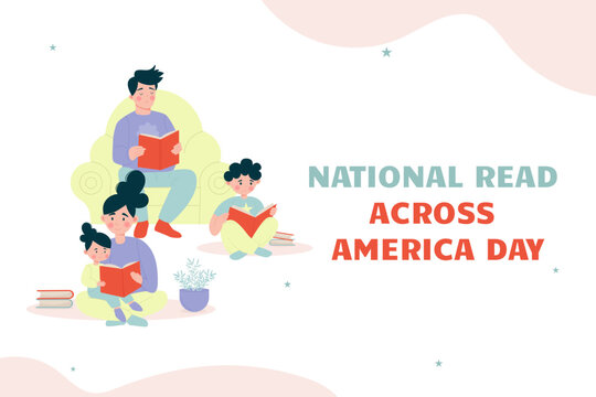 Children And Parents Are Reading A Book. National Read Across America Day