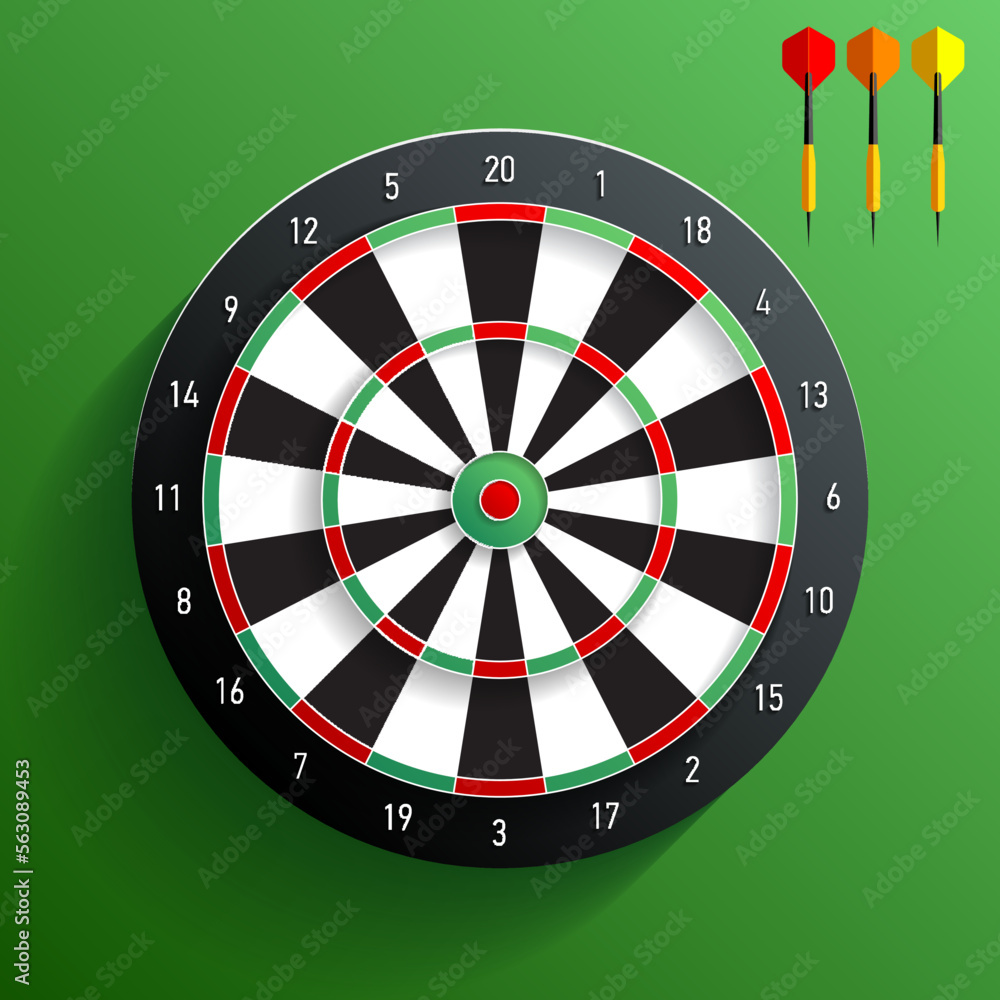Poster volume target icon in flat style on color background. darts game. vector design element for you busi