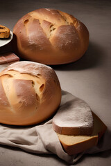 Fresh Bread On A Board. Fresh Oven Bread. Front View.