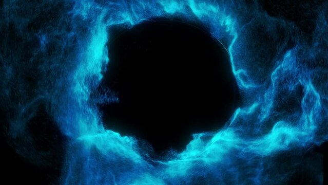 Abstract blue light, smoke and plasma effect around copy space. Perfect for logo placement or content reveal. 3D render, 4K seamless loop
