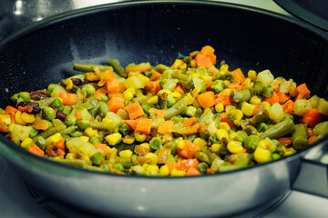 Traditional asian vegetables food with carrot pea and others
