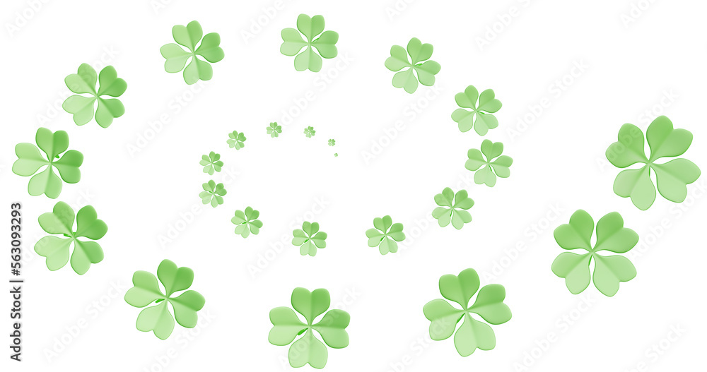 Poster patrick day. a spiral of four-leaf clover on a transparent background.3d rendering