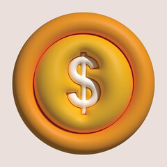 3D yellow dollar icon. 3D vector icon.