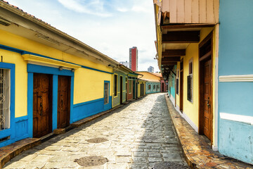 Street view in historic Las Penas neighborhood in Guayaquil, Ecuador