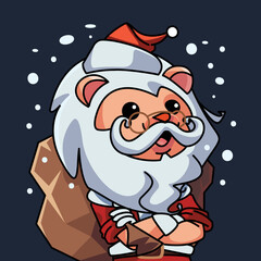 Santa Claus lion carrying a bag full of gifts