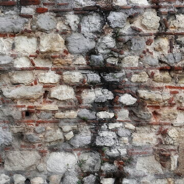 Old Worn Retro Brick Wall Texture. Grungy Stonewall Background. Abstract Square Banner