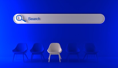 Minimal abstract background for online and shopping concept. Blank web browse search bar on blue background. 3d rendering. Clipping path of each element included.
