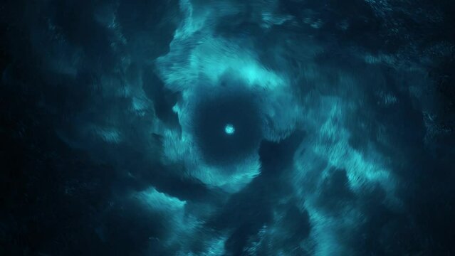 Psychic Waves and Hypnotic Neon Aqua Blue Magic Vortex.  Particles, Frequency and Electromagnetic waves emanating from center. 3D abstract seamless 4K loop