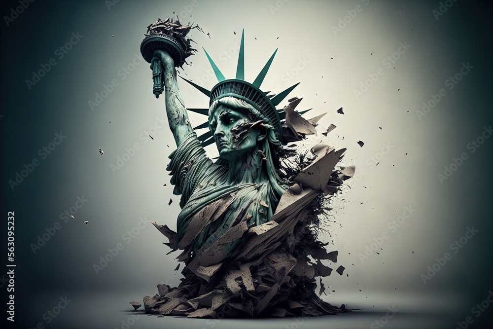 Wall mural Collapsing liberty statue in new york city illustration generative ai