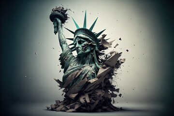 Collapsing liberty statue in new york city illustration generative ai