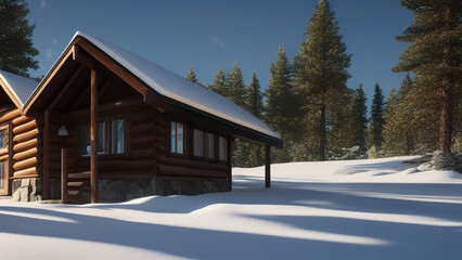 small log cabin on the outskirts, in the middle of the environment, Generative AI