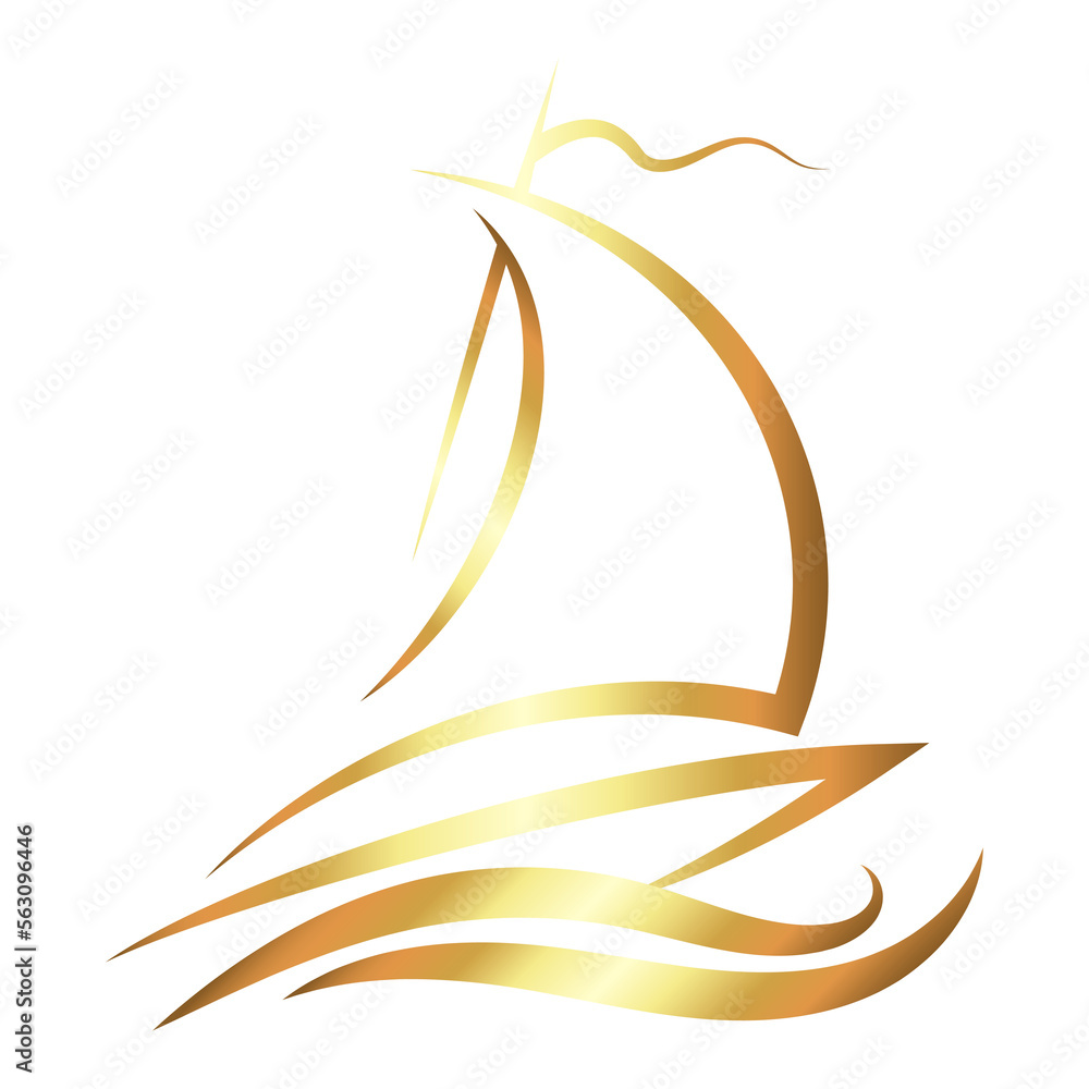 Sticker Sailboat silhouette gold color on the waves