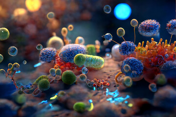 Science, cells, bacterium, viruses, and colors
