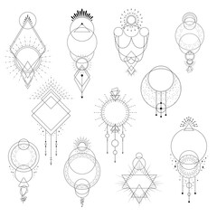 Magic Boho vector illustration on white background. Mystery design elements. Tattoo and logo templates.