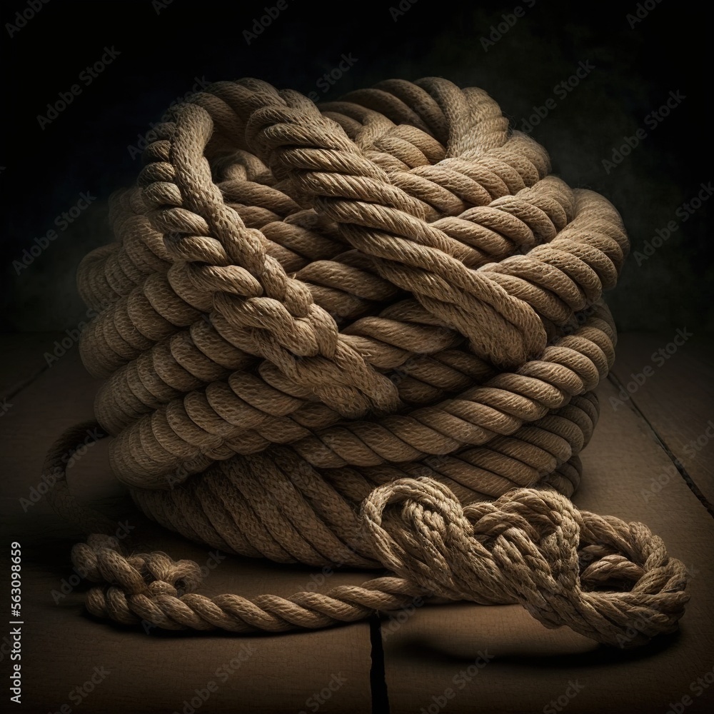 Poster a rope is on the floor with a knot on it's end and a rope on the ground with a knot on it's end, in 