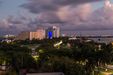 Cancun view at twilight. Hotel Riu Palace on the background