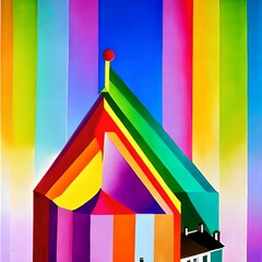 Colorful house with rainbow