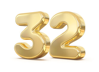 Obraz premium 3D Golden Number 32 With Generative AI