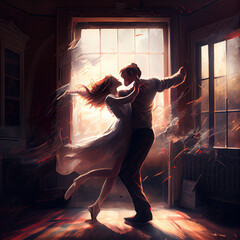 Romantic couple dancing tango - By Generative AI	
 - obrazy, fototapety, plakaty
